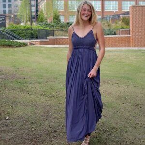 Madeline & Monroe Navy Crochet Maxi Dress